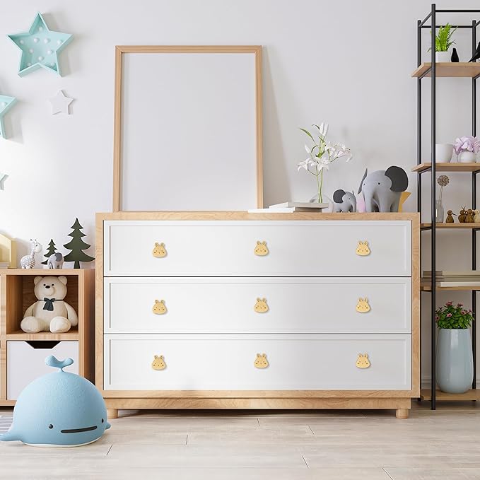 5 Pack Solid Brass Cartoon Rabbit Cabinet knob, Children's Dressing Table, Desk, Bookshelf, Drawer, Wardrobe, Gold Single Hole Handle