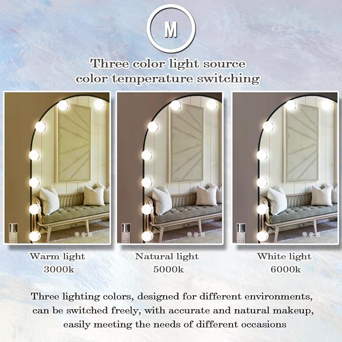Hollywood Arch Black Vanity Makeup Mirror with Lights 18 Bulbs Dimmable 3Color Black Lighted Vanity Mirror for TableTop Wall Detachable Base X10 Magnifying Arch Makeup Desk Mirror with Lights