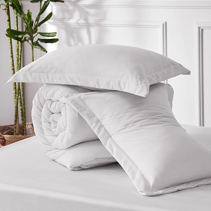 Bedsure Queen Comforter Set - Grayish White Soft Bedding for All Seasons, Cationic Dyed Bed Set, 3 Pieces, 1 Queen Size Comforter (90"x90") and 2 Pillow Shams (20"x26"+2")