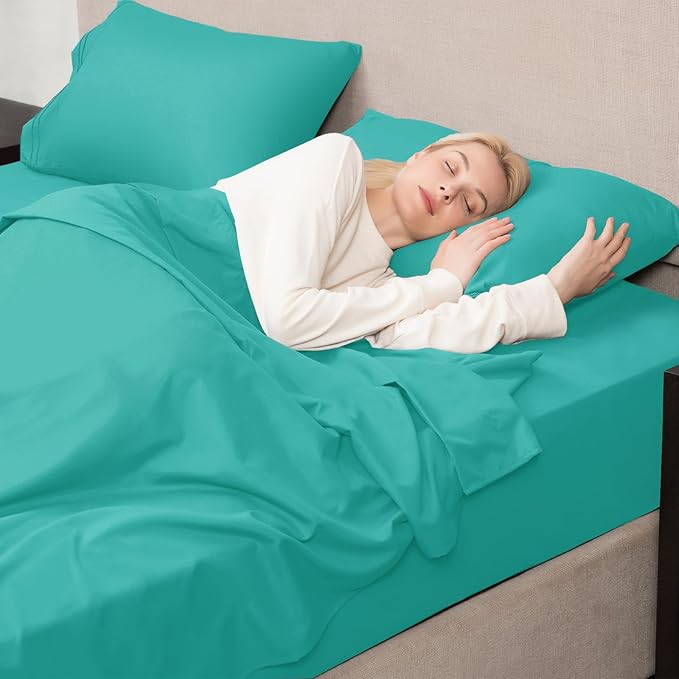 Mejoroom Twin Sheet Set - Hotel Collection Twin Sheets - Bedding Sheets & Pillowcases with Deep Pocket Fitted Sheet, Breathable, Wrinkle & Fade Resistant - 3 Piece(Teal)