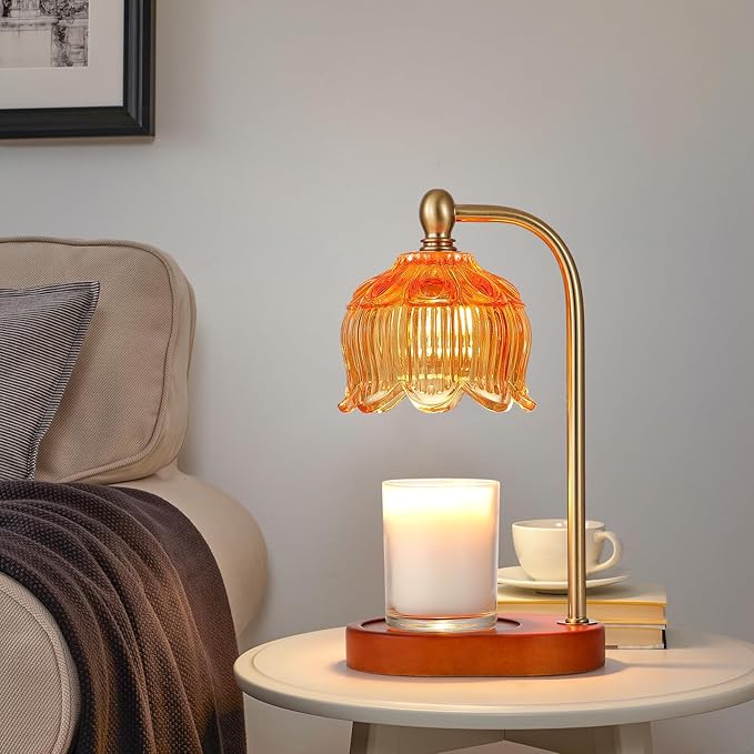 Candle Warmer Lamp with Timer and Dimmer,Electric Amber Light Gifts for Women Melt Wax Warmer Lamp with 2 Bulbs for Candle Jars House Warming New Home Decor
