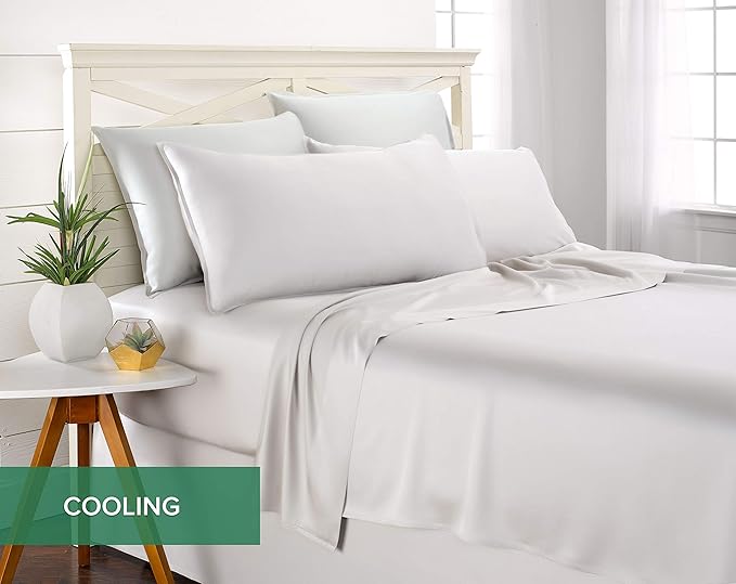 King Sheets by Pure Bamboo, Genuine 100% Organic Viscose Derived from Bamboo Bed Sheet Set, Luxuriously Soft & Cooling, Double Stitching, Lifetime Quality Promise (King, White)