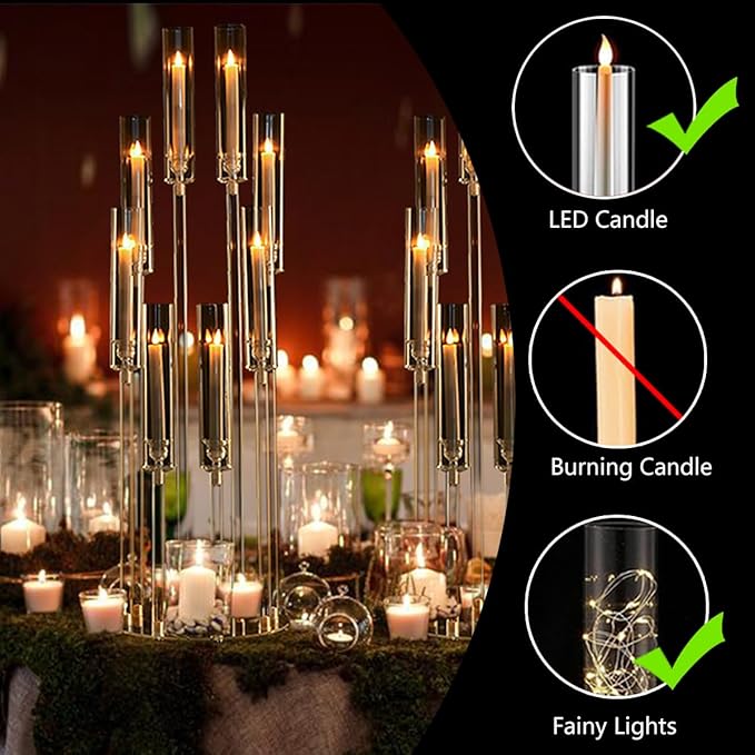 12PCS 8 Arm Acrylic Candelabra for Party Table Centerpiece,Clear Candelabra Centerpiece for Wedding 38.5 Tall Floor Candle Holder for Christmas Party Baby Shower Decor candelabros para centros de mesa