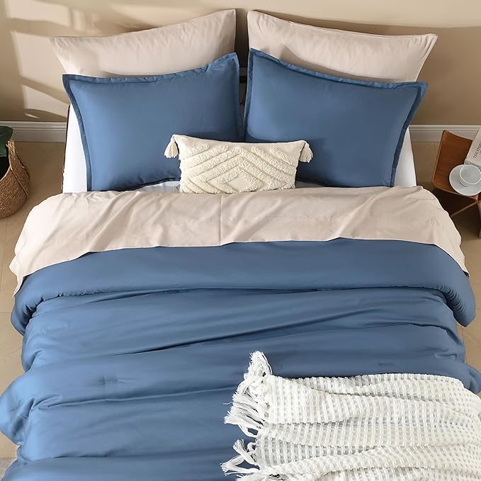 Litanika Haze Blue Twin/Twin XL Comforter Set, 2 Pieces Lightweight Solid Bedding Set, All Season Fluffy Bed Set (66x90In Comforter & 1 Pillowcase)