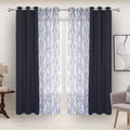BONZER Mix and Match Curtains - 2 Pieces Branch Print Sheer Curtains and 2 Pieces Blackout Curtains for Bedroom Living Room Grommet Window Drapes, 37x84 Inch/Panel, Grey Dark, Set of 4 Panels