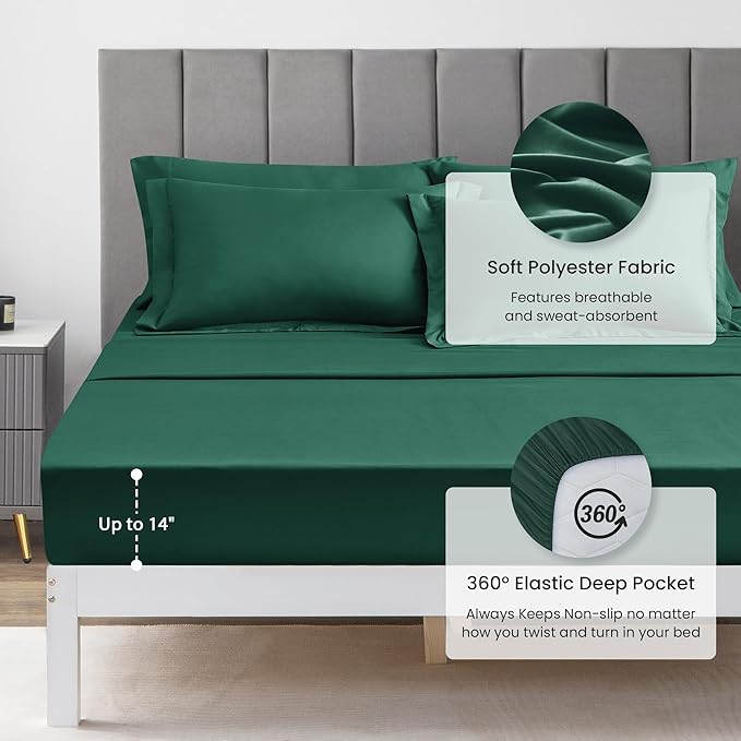 Love's cabin California King Comforter Set Dark Green, 7 Pieces California King Bed in a Bag, All Season Bedding Sets with 1 Comforter, 1 Flat Sheet, 1 Fitted Sheet, 2 Pillowcase and 2 Pillow Sham