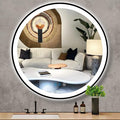 32 Inch Black Frame Round LED Bathroom Mirror Anti-Fog Smart Memory 3 Color Adjustable Brightness Frontlit 32" Black Framed Circle Round Lighted Vanity Mirror for Bathroom Wall Mounted