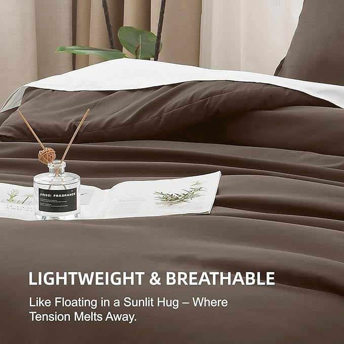 Litanika Comforters Chocolate Super King Size, 3 Pieces Lightweight Solid Bedding Set & Collections, All Season Fluffy Bed Set (120x120In Comforter & 2 Pillowcases)