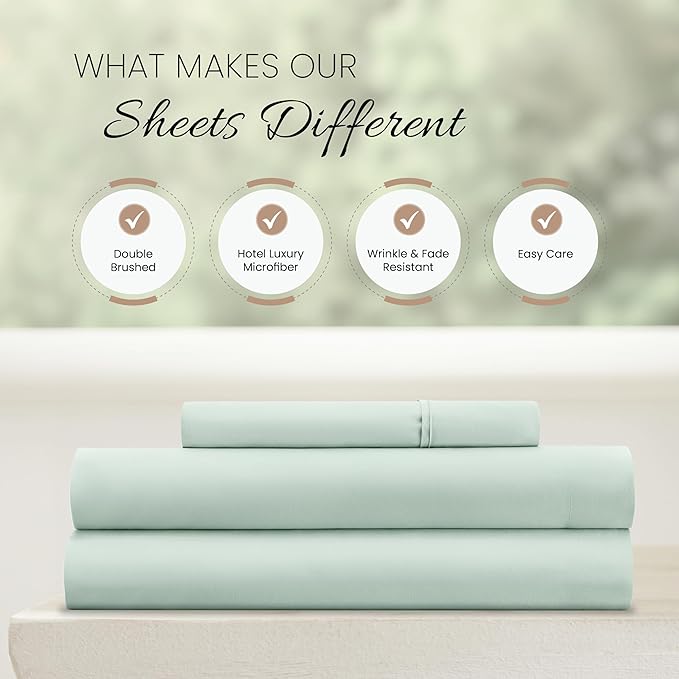 Linen Market Double-Brushed Microfiber Twin XL Sheet Set 3 Piece – Oeko-TEX Certified Ultra Soft & Wrinkle-Free - 16" Deep Pocket Sheets - Easy Care Twin XL Size - Mint