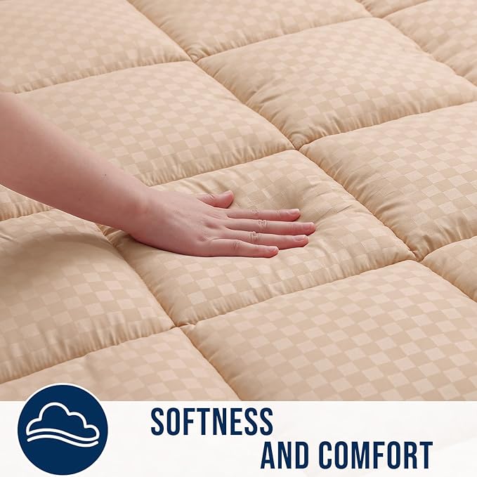 OLANLY Twin XL Quilted Fitted Mattress Pad – Soft Pillow Top Mattress Topper, Down Alternative Fill, Cooling Comfort Breathable Mattress Cover, Machine Washable Deep Pocket Mattress Protector, Beige