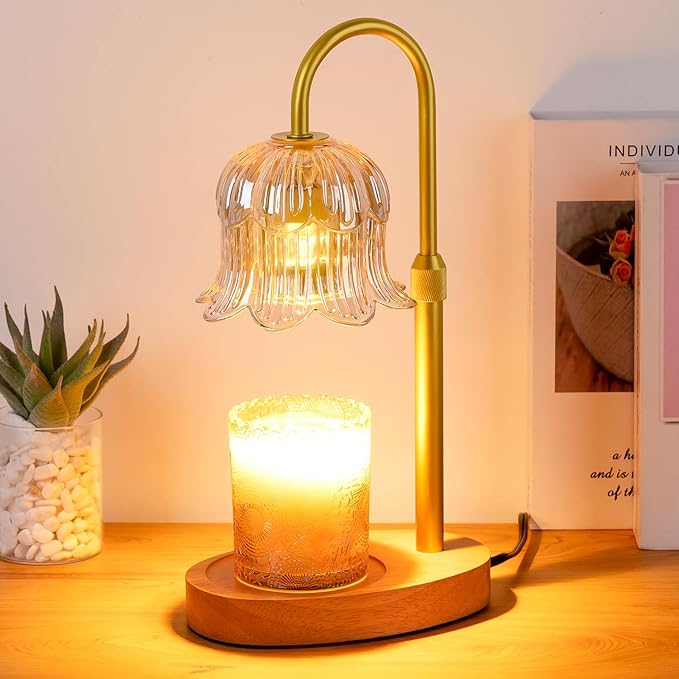 Candle Warmer Lamp Electric Timer - Candles Warming Light Height Adjustable Dimmable Warmers Flower Lamps No Flame Heat Warm Melt Wax Jar Modern Home Decor Table Lights for Home Living Bedroom