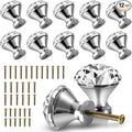30mm Kitchen Cabinet Knobs Drawer Pull Handle Hardware, Crystal Clear Glass Round Diamond Shape Dresser Closet Bi-fold Door Bathroom Cupboard Desk Nightstand Furniture Decorative Drawer Knobs （12PCS）