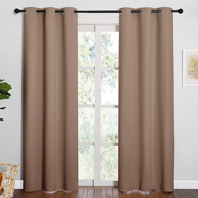 NICETOWN Window Treatment Thermal Insulated Solid Grommet Blackout Curtains/Drapes for Bedroom (1 Pair, 42 by 84 Inch, Cappuccino)
