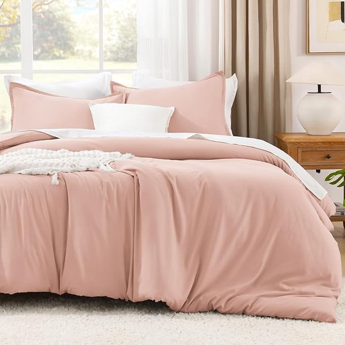 Litanika Pink Comforter Set King Size, 3 Pieces Blush Plain Bedding Comforter Set, All Season Bed Set (90x90In Comforter & 2 Pillowcases)