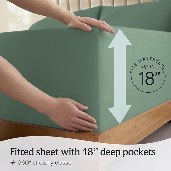 LuxClub 4 PC King Sheet Set, Breathable Luxury Bed Sheets, Deep Pockets Wrinkle Free Cooling Bed Sheets Machine Washable Hotel Bedding Silky Soft - Tree Moss Green King