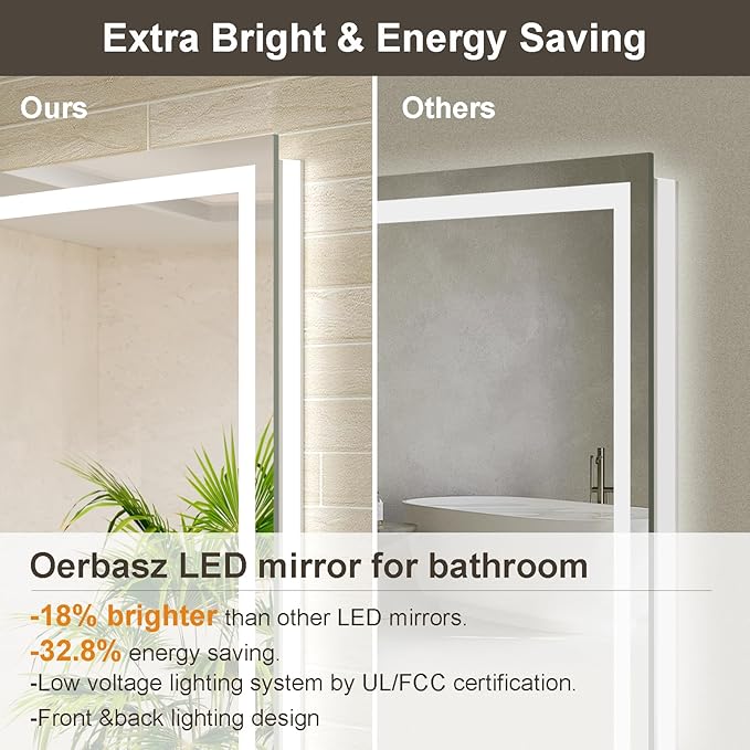 28x36 LED Bathroom Mirror with Lights, Brighter Backlit + Front Lit, Tempered Glass, Dimmable, Multiple Light Modes, Anti-Fog Lighted Bathroom Vanity Mirror for Wall, Memory Function