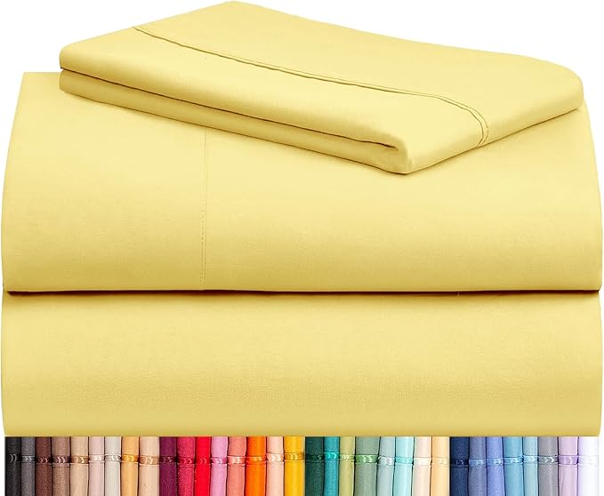 LuxClub 3 PC Sheet Set Bed Sheets Deep Pockets 16" Eco Friendly Wrinkle Free Cooling Machine Washable Hotel Bedding Silky Soft - Lemon Twin XL