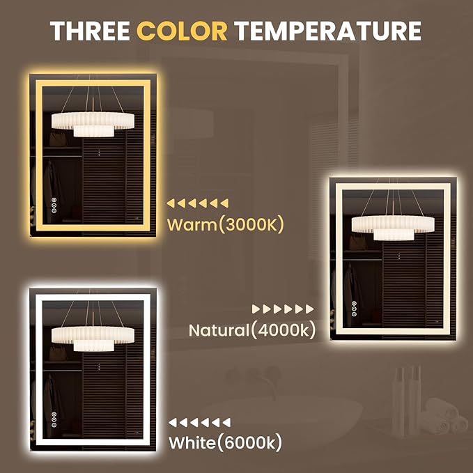 LOAAO 27.6"x35.4" LED Mirror for Bathroom, Lighted Bathroom Mirror with Lights, Anti-Fog, Dimmable, Memory Function, Easy to Install, Clear Reflection