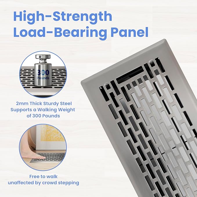4x10 Inches 2 Pack Heavy Duty Walkable Floor Register - Easy Adjust Air Supply Lever Decorative Floor Vent Covers - Boston Design Vent Covers for Home - Satin Nickel