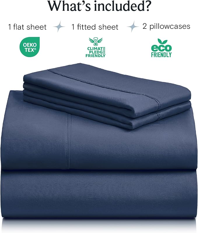 LuxClub 4 PC King Sheet Set, Breathable Luxury Bed Sheets, Deep Pockets Wrinkle Free Cooling Bed Sheets Machine Washable Hotel Bedding Silky Soft - Navy King