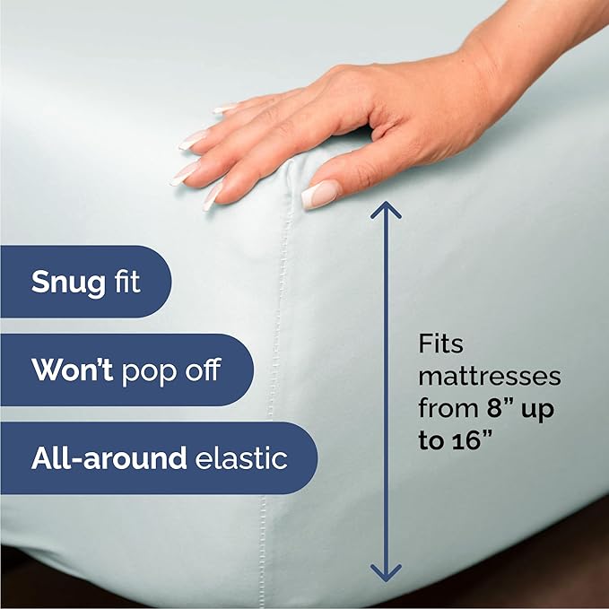 Queen Sheets Set 6 Piece - Bed Sheets Queen Size - Soft Hotel Luxury Bedding - Cooling, Comfy & Breathable - 1 Flat, 1 Fitted & 4 Pillowcases w/ Deep Pockets - Wrinkle Resistant & Fade Free - Ice Blue