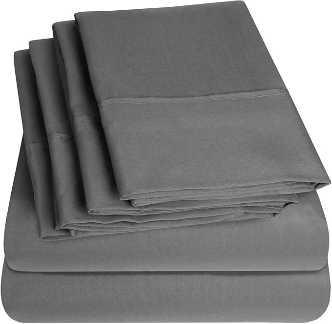 Twin Size Bed Sheets - 4 Piece 1500 Supreme Collection Fine Brushed Microfiber Deep Pocket Twin Sheet Set Bedding - 1 EXTRA PILLOW CASES, GREAT VALUE, Twin, Gray