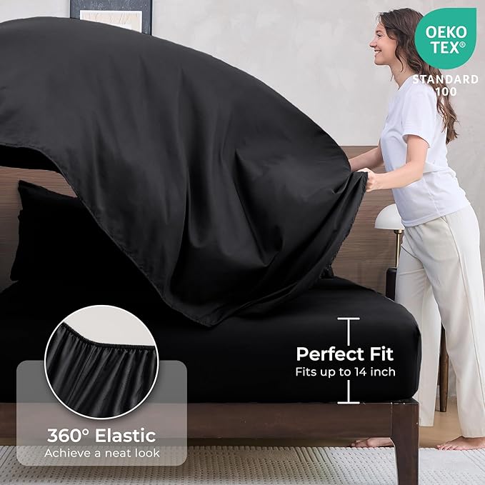 HEVUMYI Black Oversized Queen Comforter Set - 7-Piece All Season Bed in a Bag Oversized Queen, Ultra Soft Bedding Set with Comforter, Flat Sheet, Fitted Sheet, Pillowcases, Pillow Shams