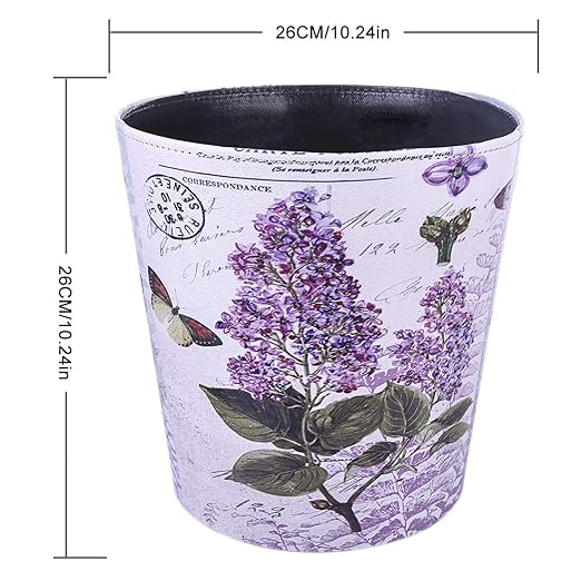10L/2.64 Gallon Trash Can Waterproof PU Leather Flowers Pattern Wastebasket Paper Basket Dustbin Garbage Bin - (Type 7)
