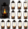12Pcs Mini Lantern Decorative with Flickering LED Candle, 6Inch Small Western Lantern for Table Centerpiece, Vintage Hanging Candle Holders for Western Halloween Camping Party Decor (Brown)