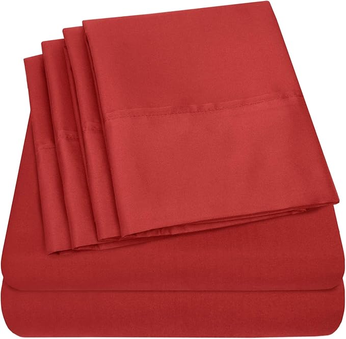 Twin Size Bed Sheets - 4 Piece 1500 Supreme Collection Fine Brushed Microfiber Deep Pocket Twin Sheet Set Bedding - 1 EXTRA PILLOW CASES, GREAT VALUE, Twin, Samba Red
