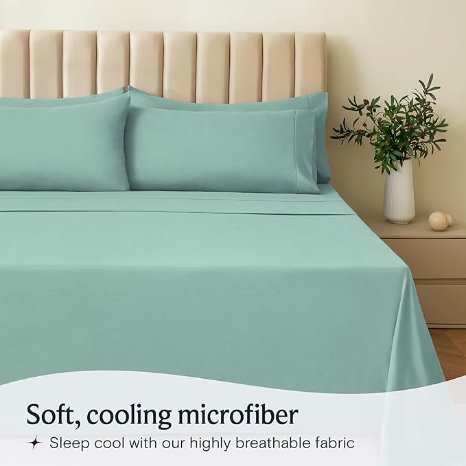 LuxClub 4 PC California King Sheet Set, Breathable Luxury Bed Sheets, Deep Pockets Wrinkle Free Cooling Sheets Machine Washable Hotel Bedding Silky Soft - Light Teal Cal King