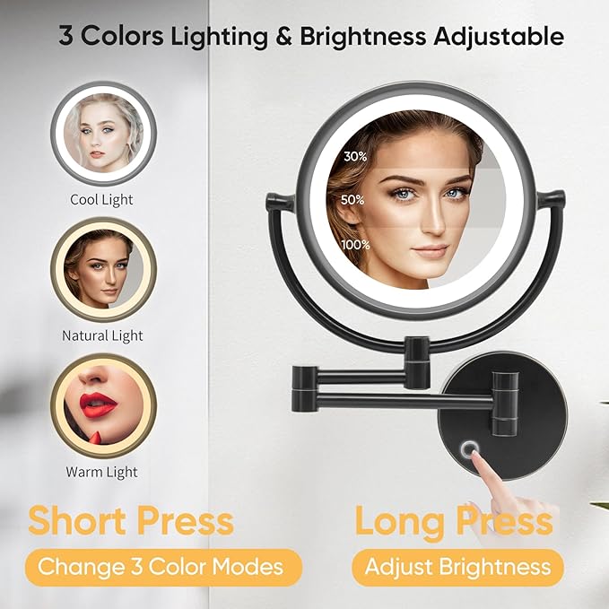 GURUN 8.5 Inch Magnifying Makeup Mirror with 3 Tones Dimmable LED Lights Double Sided Touch Control Vanity Mirror for Bathroom with 10X Magnification M1809DO-T (Oil-Rubbed Bronze/10X)