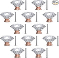 12-Pack Crystal Glass Cabinet Knobs for Home Decor, Vanity Drawers, Desks, Wardrobe Doors, Standard Screws Easy Installation for Home Refurbishment and Redecoration (Clear Crystal, 30mm, Pink Base)
