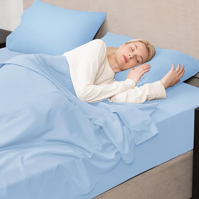 Mejoroom Twin XL Size Sheet Set - Soft Microfiber Bed Sheets,Deep Pocket Fitted Sheet, Soft, Breathable, Wrinkle & Fade Resistant - 3 Piece (Light Blue)