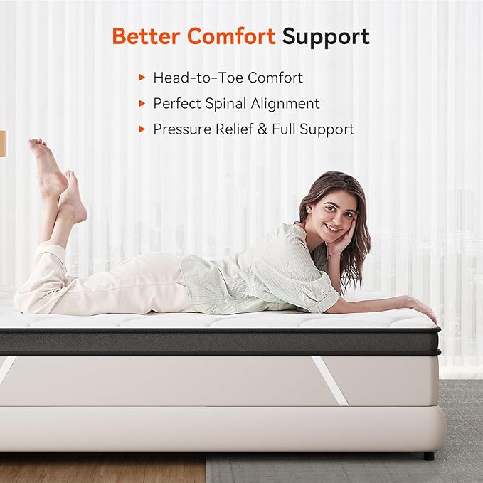 ELEMUSE 3 Inch Queen Memory Foam Mattress Topper, High Density Gel Foam Bed Toppers with Cooling Pillowtop for Back Pain Relief, Medium Firm Mattress Pad for Comfort Body Support