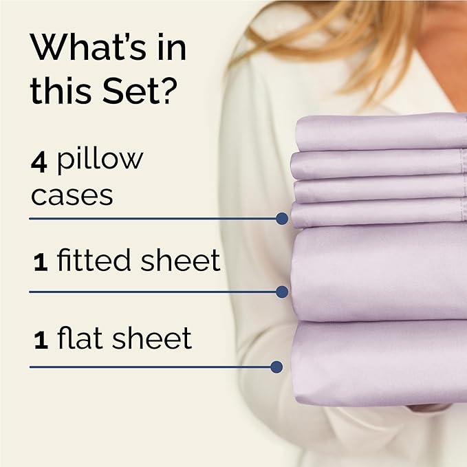 Full 6 Piece Sheet Set - Comfy Breathable & Cooling - Soft Hotel Luxury Bedding Set with 8-16 Inch Deep Pockets - 1 Flat & 1 Fitted Sheet & 4 Pillowcases - Wrinkle Free & Easy Care - Light Lavender
