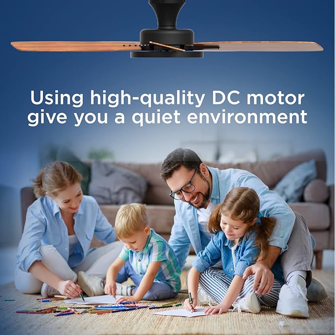 TALOYA 52 inch Ceiling Fans with Lights and Remote, Low Profile Ceiling Fan with Light, Flush Mount, Reversible, 3CCT, Dimmable, Ultra Quiet Black Ceiling Fan for Bedroom Living Room Indoor Outdoor