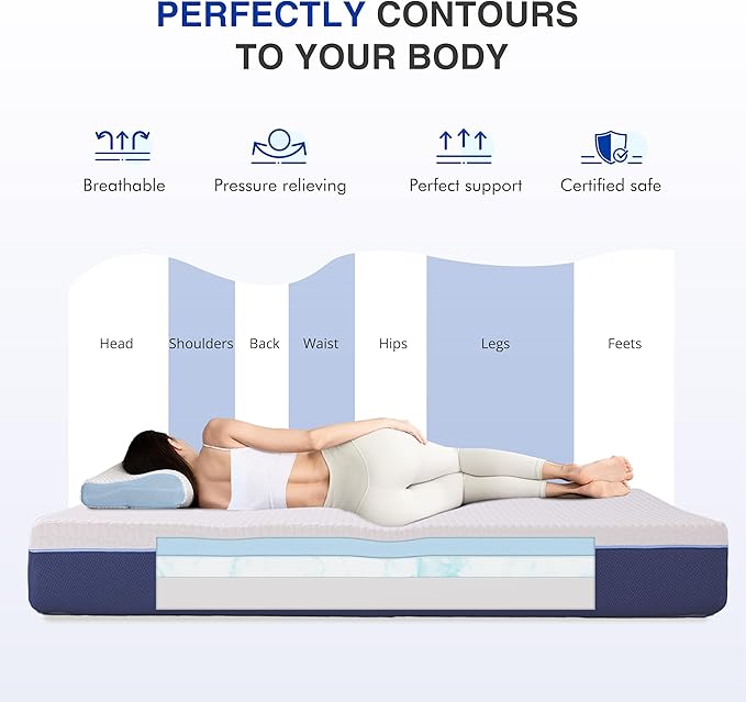 10 Inch King Size Mattress, Gel Cooling Memory Foam Mattress in A Box, Medium Firm Feel for Back Pain Relief, CertiPUR US Certified