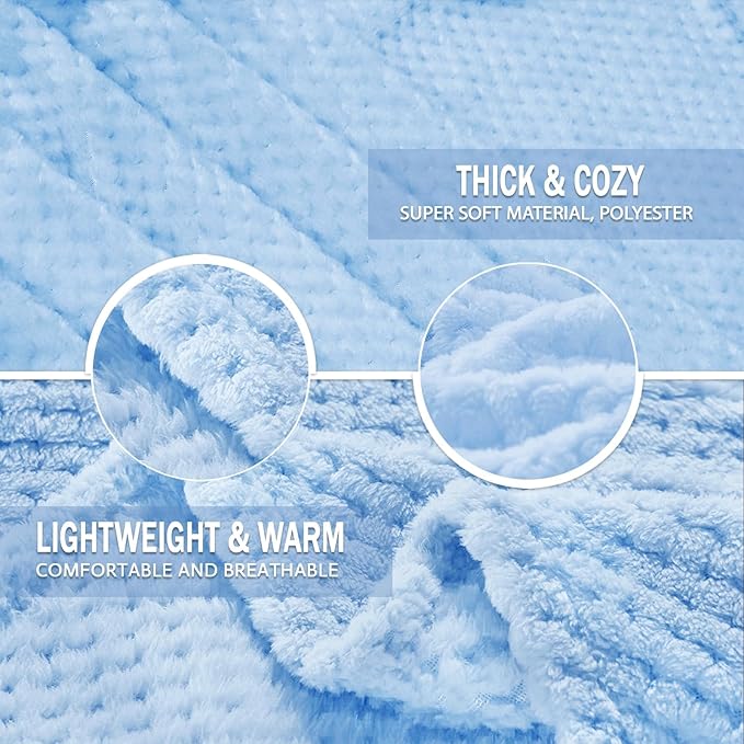 Exclusivo Mezcla Fleece Throw Blanket Extra Large, Super Soft and Warm Blankets for Couch, Sofa and Bed Waffle Textured, Cozy, Fuzzy and Lightweight (Light Blue, 50x70 Inches)