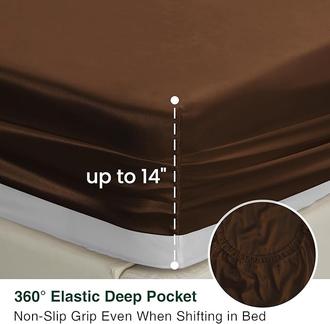 Love's cabin Twin Satin Sheets Sets - 3 Piece Brown Silky Bed Sheets Twin with Deep Pockets, Luxury Silk Feel Satin Sheet Set Bedding Set (1 Flat Sheet,1 Fitted Sheet,1 Pillow case)