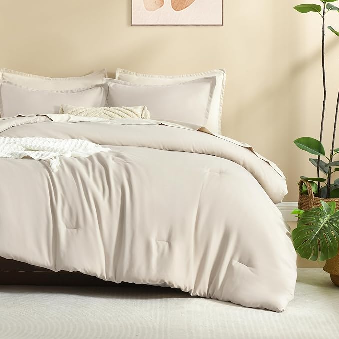 Litanika Comforters Tannish Grey King Size, 3 Pieces Lightweight Solid Bedding Set & Collections, All Season Fluffy Bed Set (104x90In Comforter & 2 Pillowcases)