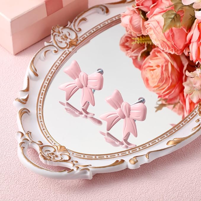 12 Pcs Bow Knobs for Dresser Matel Bow Drawer Knobs Vintage Dresser Handles Cabinet Drawer Pulls for Home Bedroom Kitchen Cabinets Hardware Cupboard (Pink,Fashion Style)