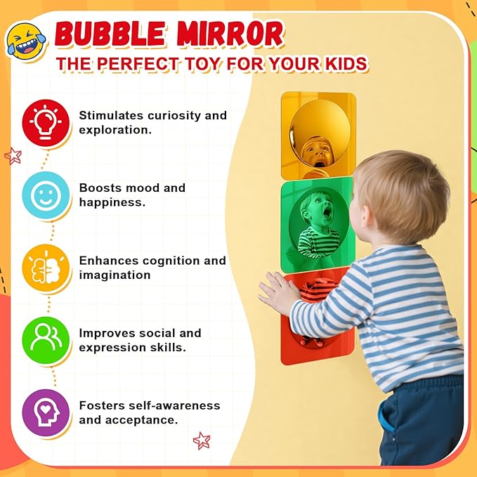 Geiserailie 3 Pcs Christmas Sensory Wall Mirror Acrylic Bubble Mirror Toys for Classroom Calming Corner Items - Sensory Room Have Visual, Tactile Stimulation (6 x 6 Inch,Red,Yellow,Green)