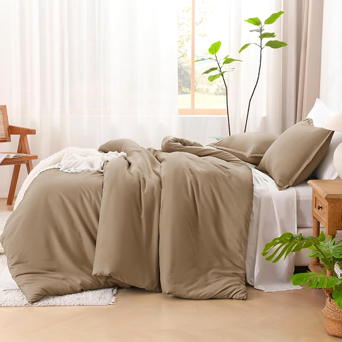 Litanika Taupe Tan Twin/Twin XL Comforter Set, 2 Pieces Solid Bedding Comforter Set, All Season Fluffy Bed Set (66x90In Comforter & 1 Pillowcase)