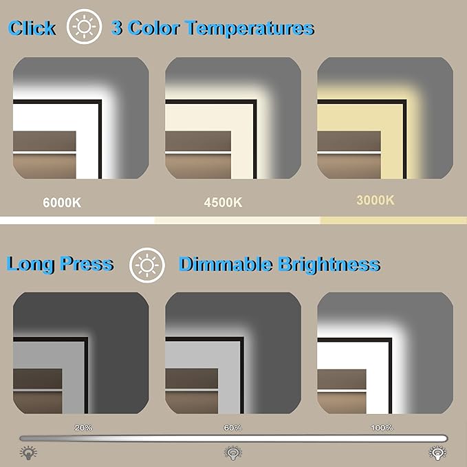 40"x32" Framed Bathroom Mirror with Lights, Motion Sensor Black Vanity Mirror Wall Mounted with 1.97" Front Light Source & Backlit, 3 Colors Dimmable Anti-Fog, Tempered Glass, HD Reflection