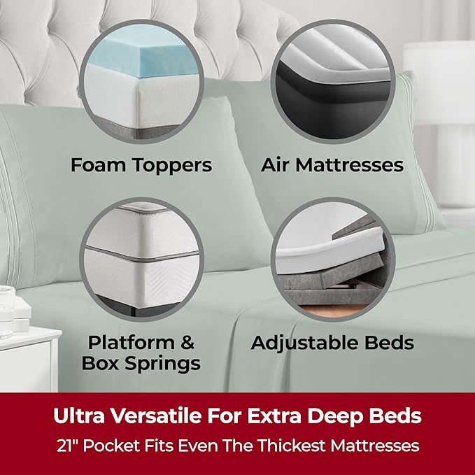 Mellanni Extra Deep King Sheets - 4 PC Iconic Collection Bedding - Hotel Luxury, Ultra Soft, Cooling Bed Sheets - Wrinkle, Fade, Stain Resistant (King, Sage)