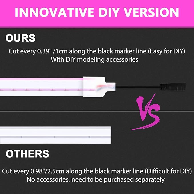 Lamomo LED Neon Flex, 16.4ft/5m Pink Neon Light Strip, 12V Flexible Waterproof Neon LED Strip, Silicone LED Neon Rope Light for Kitchen Bedroom Indoor Outdoor Decoration（Power Adapter no Included