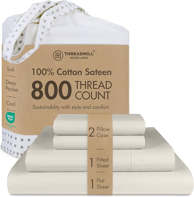 Threadmill California King Sheet Sets | 800 Thread Count Cal King Bed Sheets Set with 16” Deep Pocket | Sateen Weave, Better Than Egyptian Cotton, 4-Piece Bedding Set with Cooling Effect | Taupe