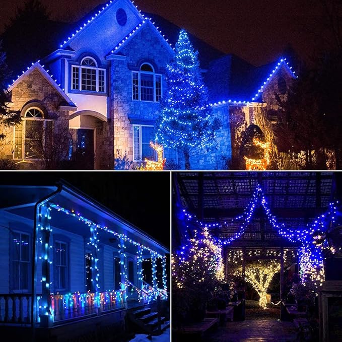 Brizled Upgrade Faceted C5 LED Christmas Lights, 100 LED 33ft Mini String Lights, 120V UL Certified, for Indoor and Outdoor Decoration, Patio and Christmas Tree, Blue