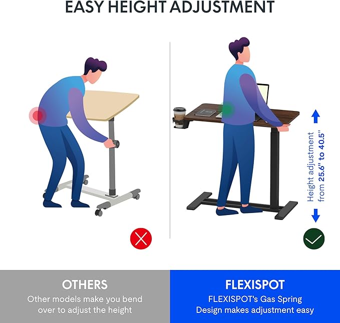 FLEXISPOT H7 Adjustable Overbed Bedside Table with Wheels Pneumatic Mobile Standing Desk Laptop Desk Rolling Computer Cart Movable Table Hospital Home Use(27.6" W x 15.7" D, Mahogany Table)
